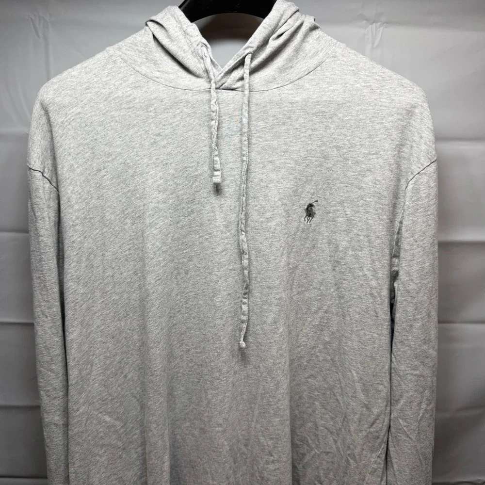 Polo Ralph Lauren Mens Heather Grey Long Sleeve Hooded T-Shirt Pony Logo XL